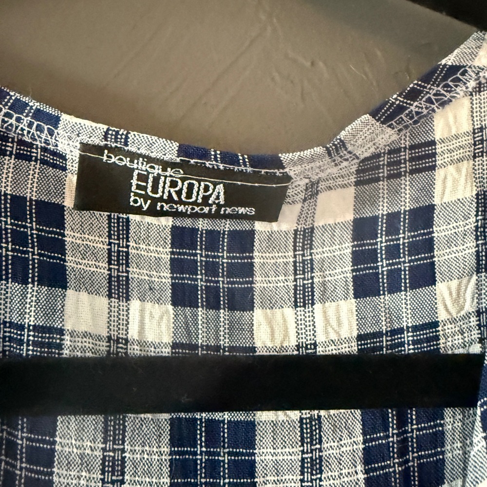 Cottage Vintage 90s Newport News Blue White Plaid Gingham Tie Front Maxi Dress - Picture 6 of 9